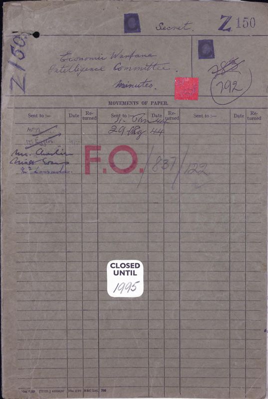 View document: UK and US economic warfare intelligence committee minutes, 1944.