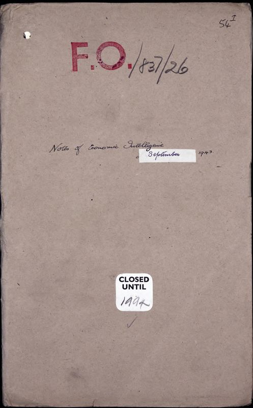 View document: Economic Intelligence notes, by country, for weekly meetings, Sept - Dec 1943.