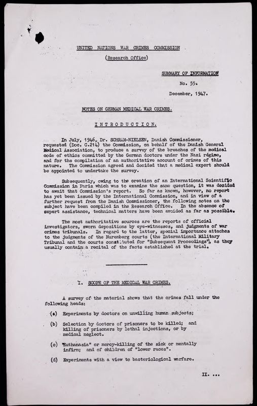 View document: International Scientific Commisson for Investigation of Medical War Crimes, 1946-1948.