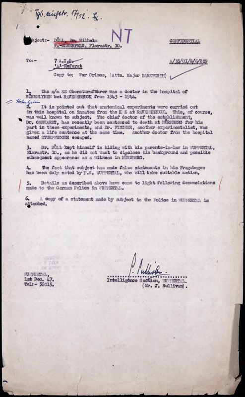 View document: Investigation into medical war crimes at Ravensbrück, 1946-1948.