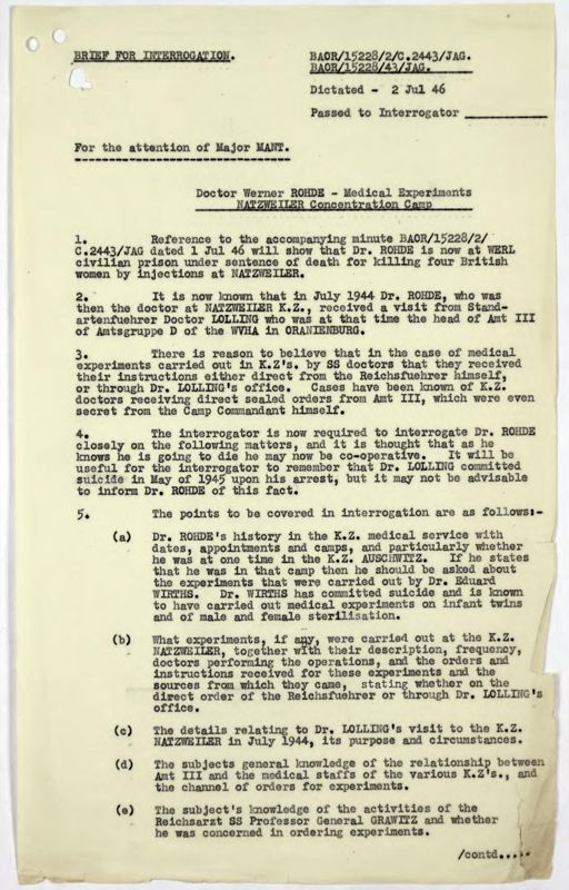 View document: Investigation into medical war crimes at Netzeweiler-Struthof, 1946-1947.