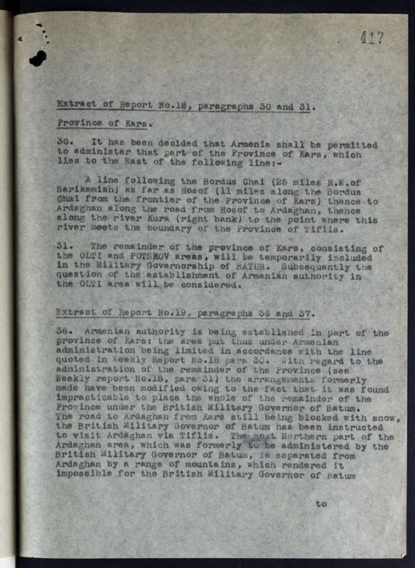 View document: Foreign Office records on Ottoman provinces, 1919-1920.