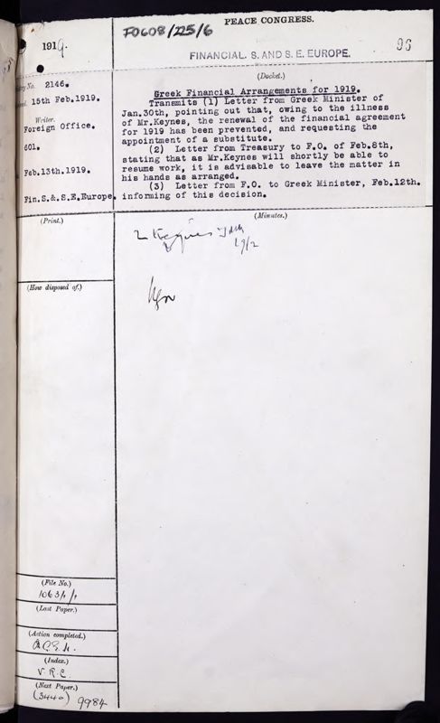 View document: Foreign Office records on South Eastern Europe, Mesopotamia, 1919-1920.