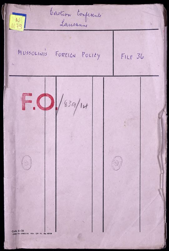 View document: Foreign Office records on the role of foreign powers/institutions vis-à-vis Turkey and former Ottoman provinces, 1922-1923.