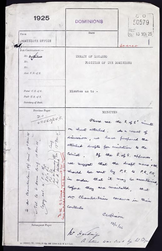 View document: Cabinet Office records on British Dominions, 1925.