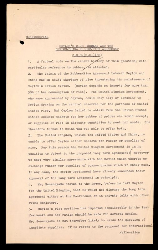 View document: DO 35/4838 - Ceylon's problem of securing adequate rice imports; co-ordination of procurement by Commonwealth importers; measures to prevent rice becoming dollar commodity., 1952-1953.