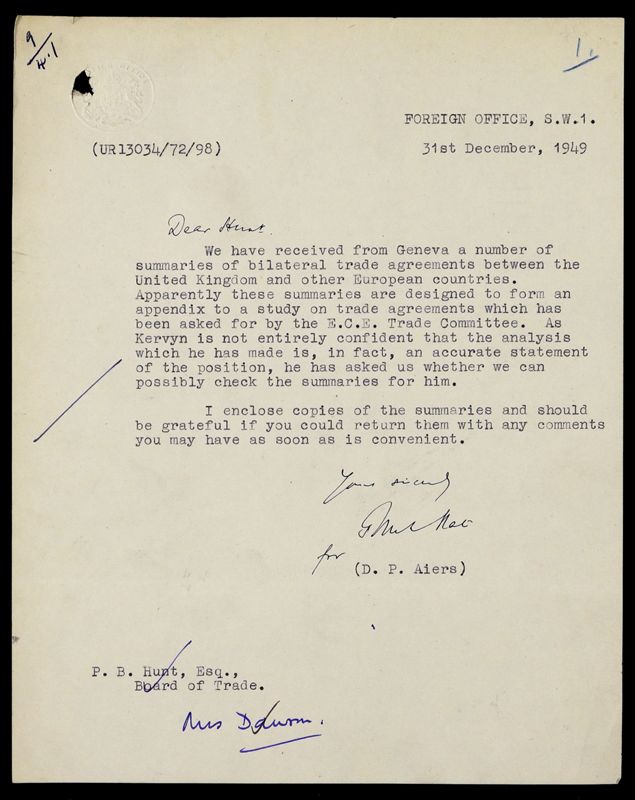 View document: BT 11/4444 - INTERNATIONAL ORGANISATIONS (CODE 13): Economic Commission for Europe: proposal to investigate bi-lateral trade agreements., 1949-1950.