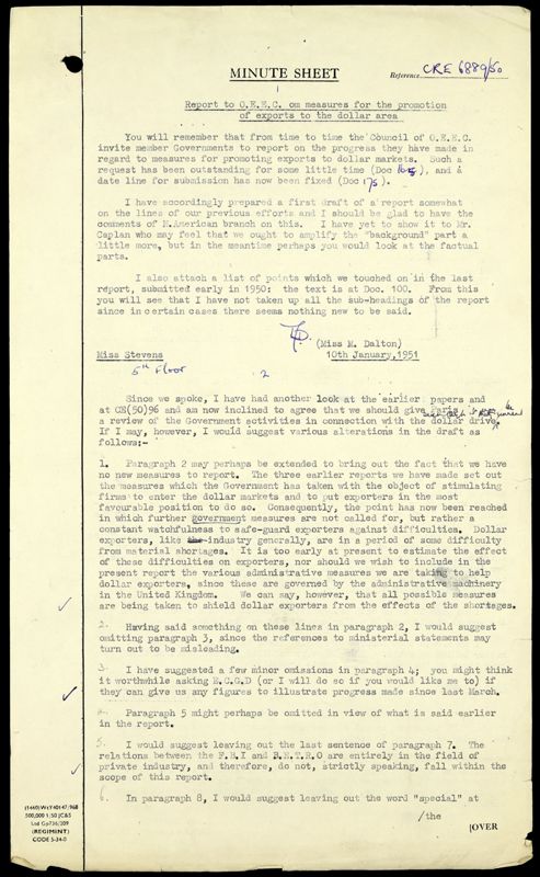 View document: BT 11/4598 - INTERNATIONAL ORGANISATIONS (CODE 13): Organisation for European Economic Co-operation: export questions., 1951-1952.