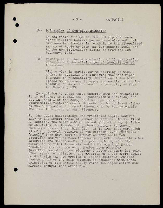 View document: BT 11/4648 - INTERNATIONAL ORGANISATIONS (CODE 13): Organisation for European Economic Co-operation: import and export controls: non-discrimination, appeals procedure etc., 1950-1951.