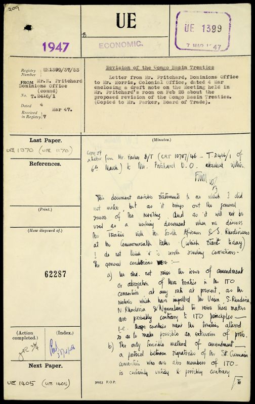 View document: Setting-up of International Trade Organisation: tariff negotiations at Geneva: World Conference at Havana. Code 53 File 37, 1947.