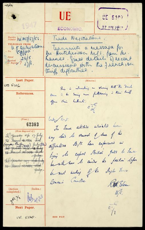 View document: Setting-up of International Trade Organisation: tariff negotiations at Geneva: World Conference at Havana. Code 53 File 37, 1947.