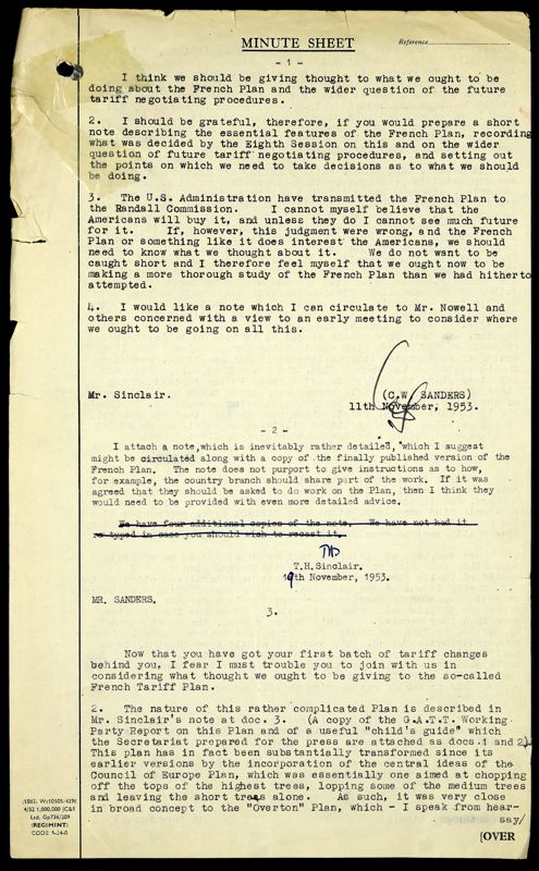 View document: BT 11/5100 - INTERNATIONAL ORGANISATIONS (CODE 13): GATT: examination of French plan for reduction of tariff levels., 1953-1956.