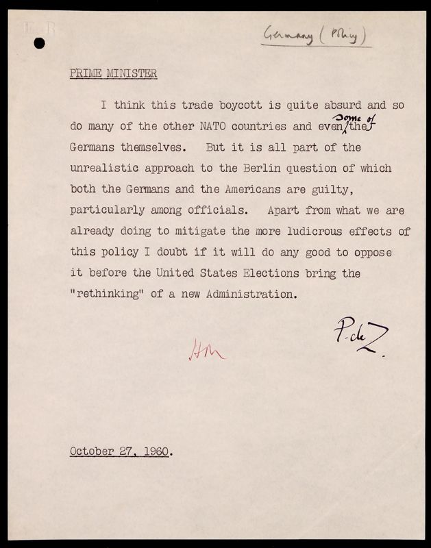 View document: PREM 11/3009 - US placed embargo on trade with GDR., 1960.