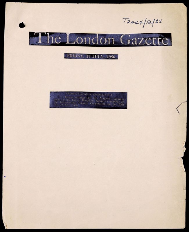 View document: IR 40/12004 - International Finance Corporation: UK Membership., 1955-1956.