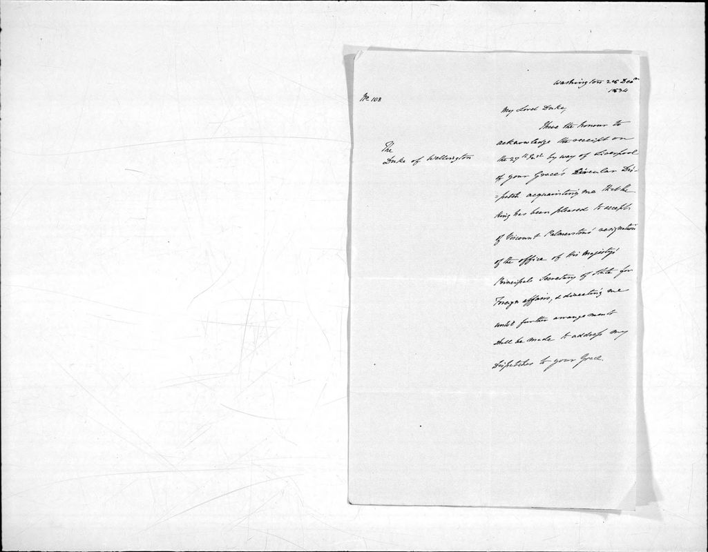 View document: Draft dispatches sent by Vaughan to the Duke of Wellington, 1835.