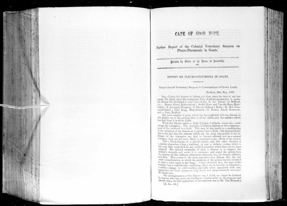 View document: Report of The Colonial Veterinary Surgeon on Horse-Sickness, 1881.
