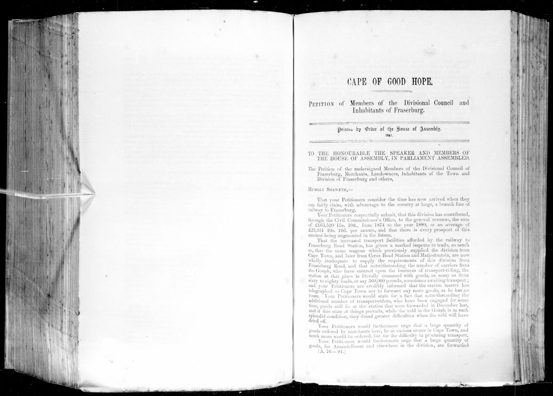 View document: Petition of Members of The Divisional Council and Inhabitants of Fraserurg, 1881.