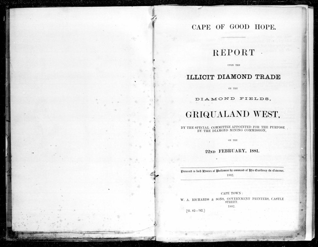 View document: Report Upon The Illicit Diamond Trade on The Diamond Fields Griqualand West.