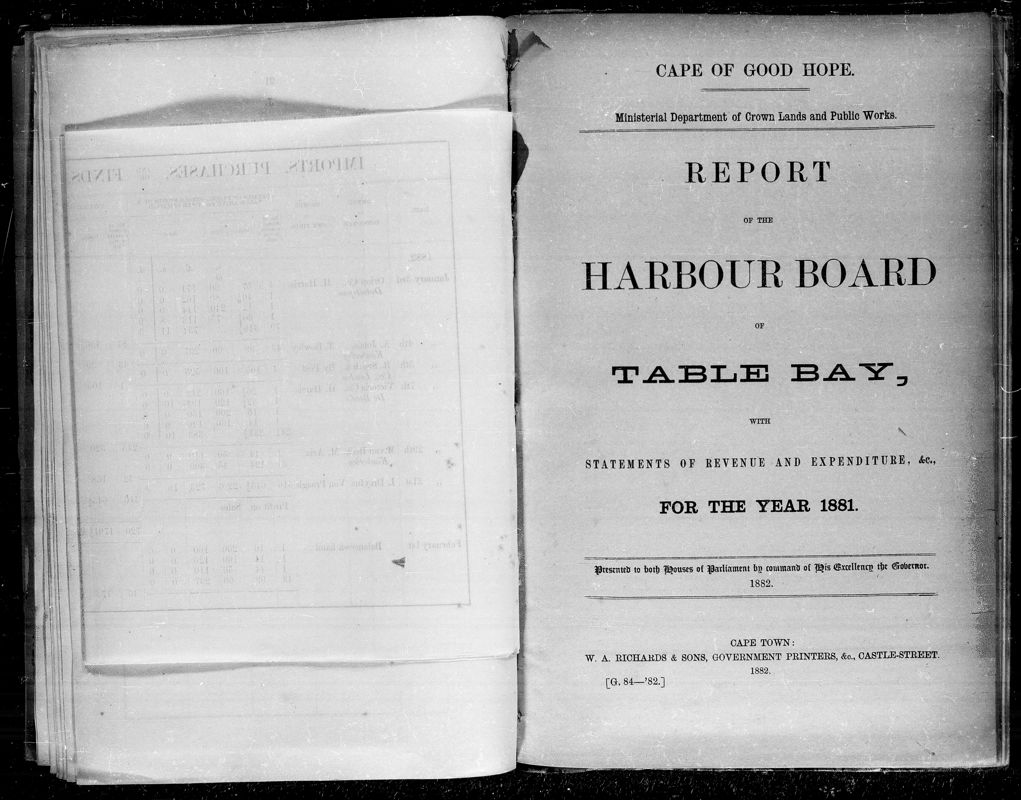 View document: Report of The Harbour Board of Table Bay For The Year 1881.