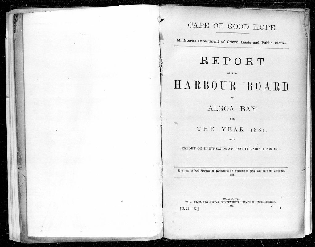 View document: Report of The Harbour Board of Algoa Bay For The Year 1881.