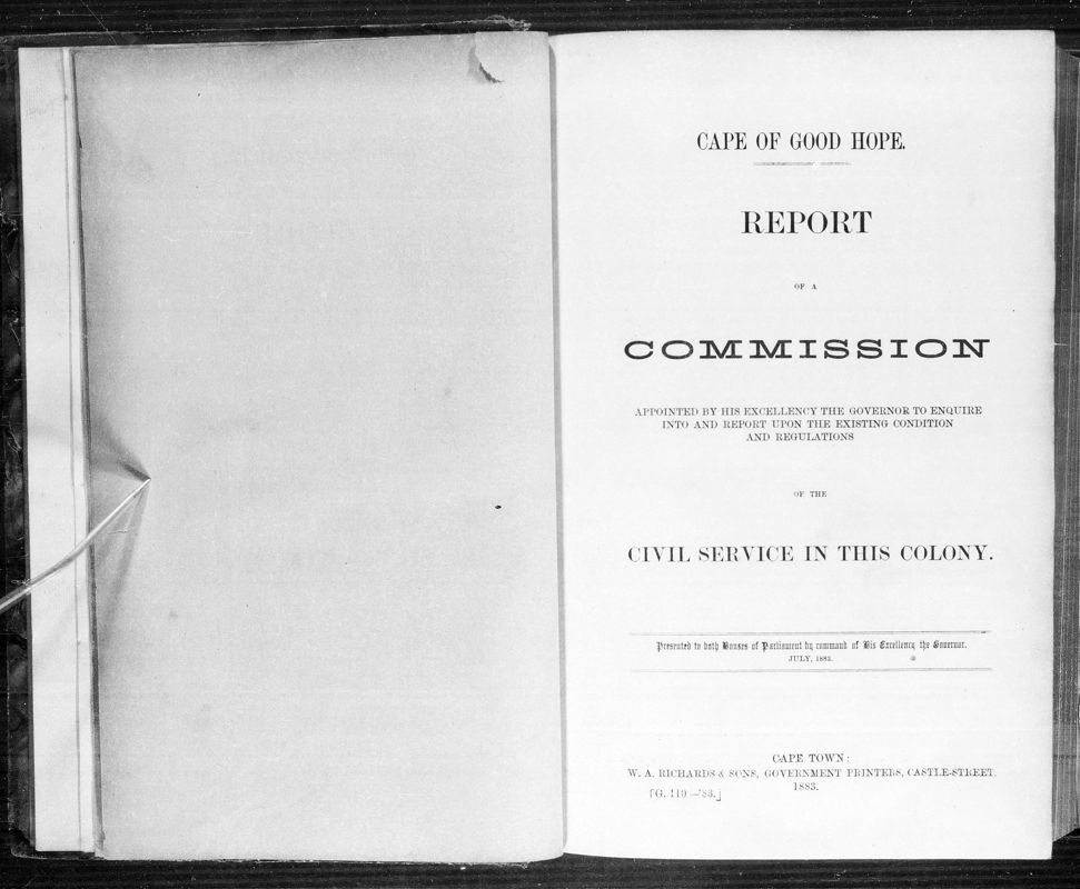 View document: Report of A Commission of The Civil Service In This Colony, 1883.