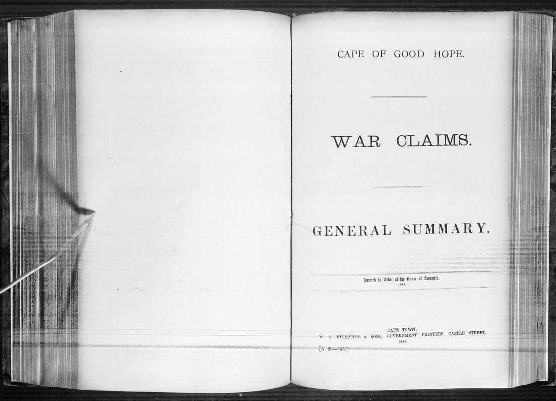 View document: War Claims: General Summary, 1883.