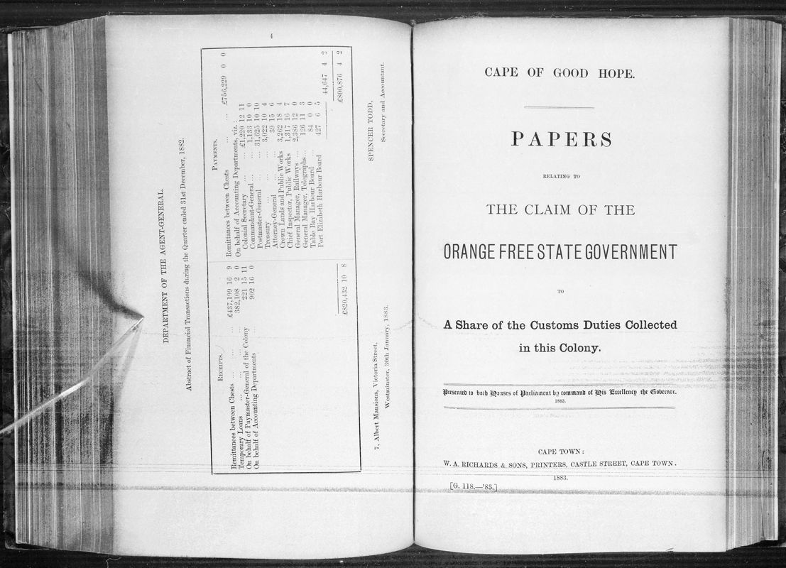 View document: Papers on The Claim of The Orange Free State Government, 1883.