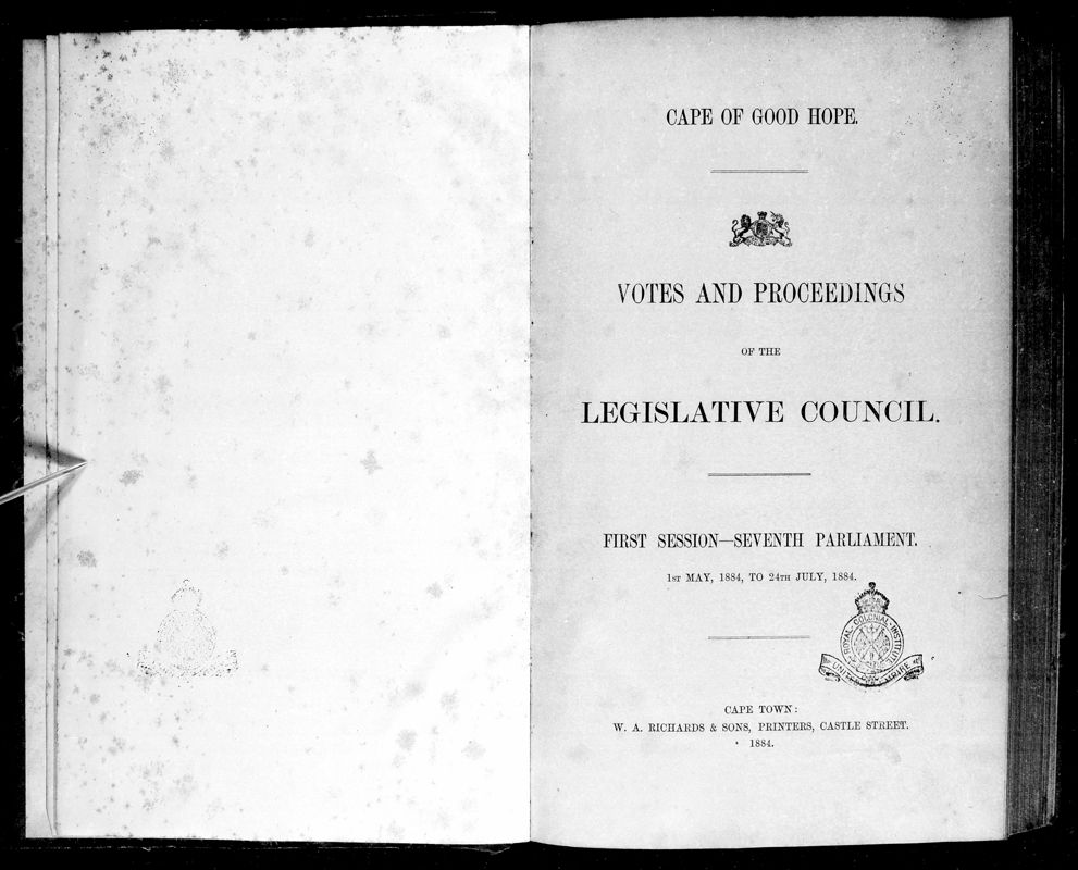 View document: Votes and Proceedings of The Legislative Council 1st May to 24th July 1884.