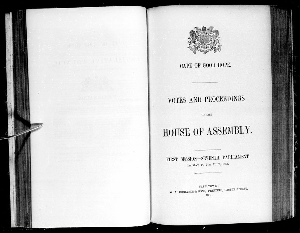 View document: Votes and Proceedings of The House of Assembly 1st May to 24th July 1884.