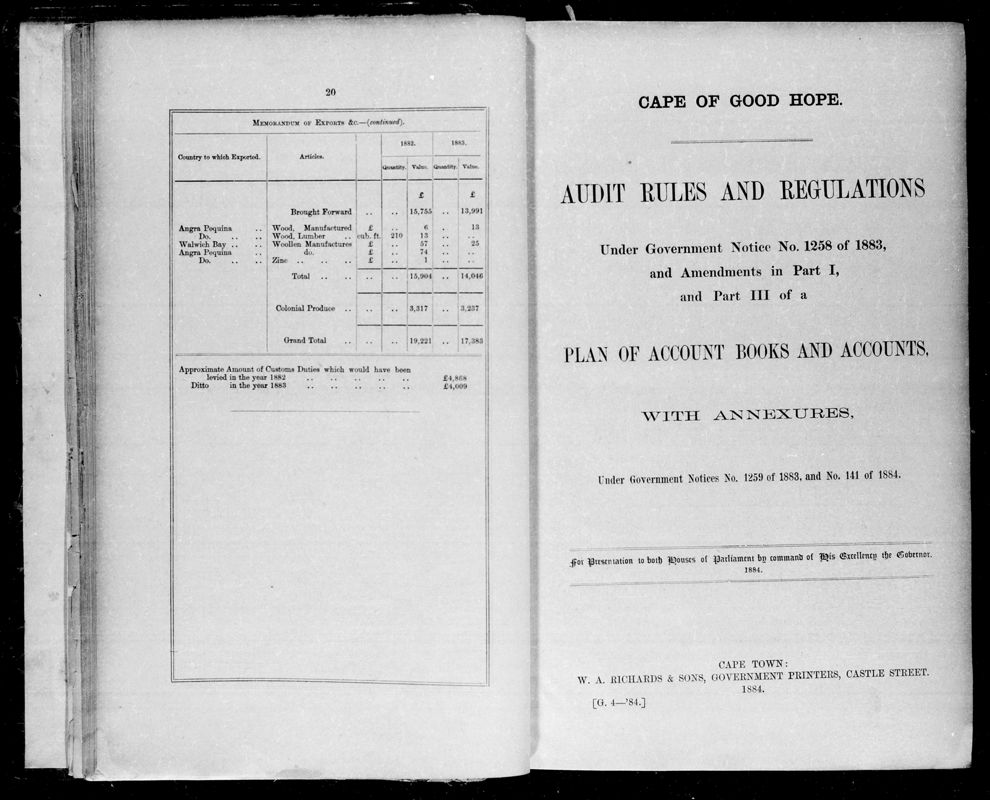 View document: Audit Rules and Regulations, 1884.