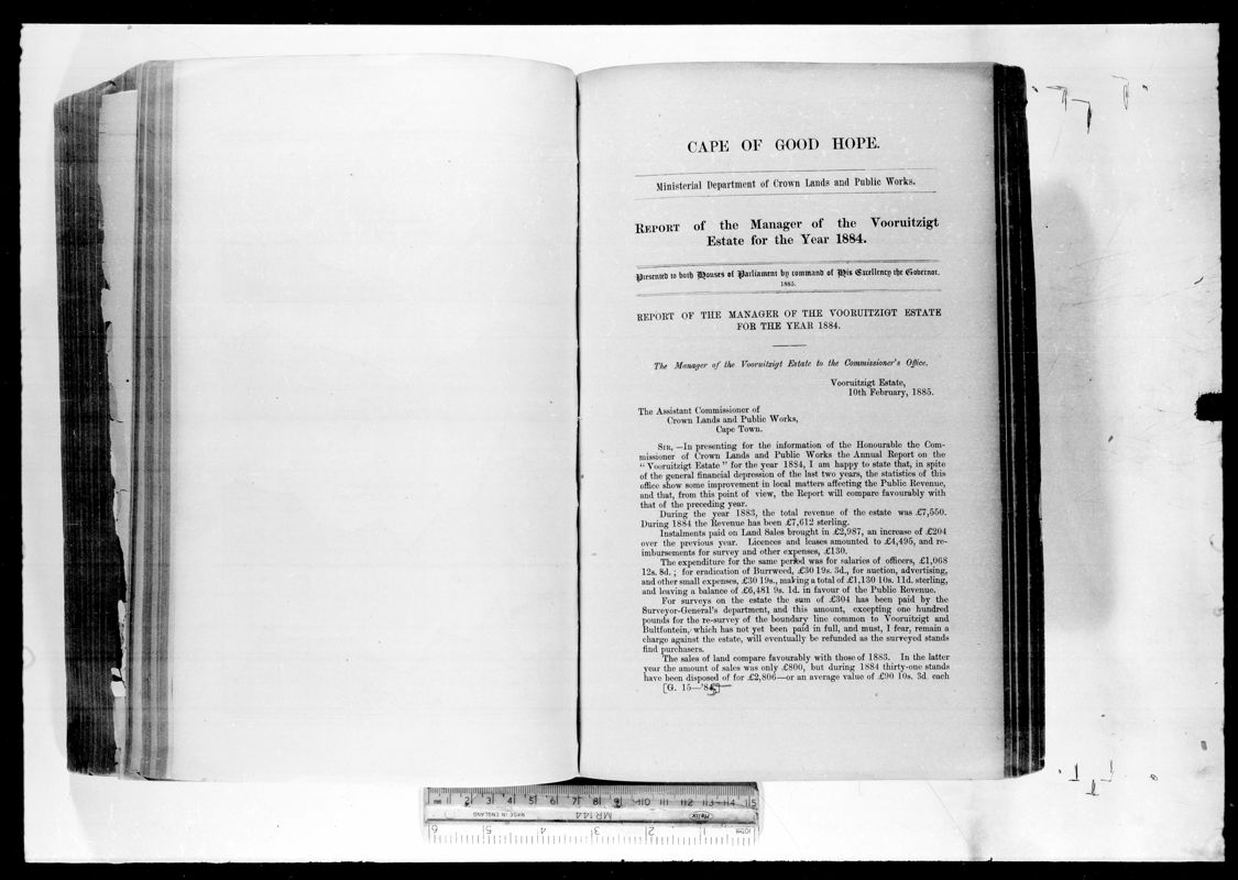 View document: Report of The Manager of The Vooruitzigt Estate For The Year 1884.