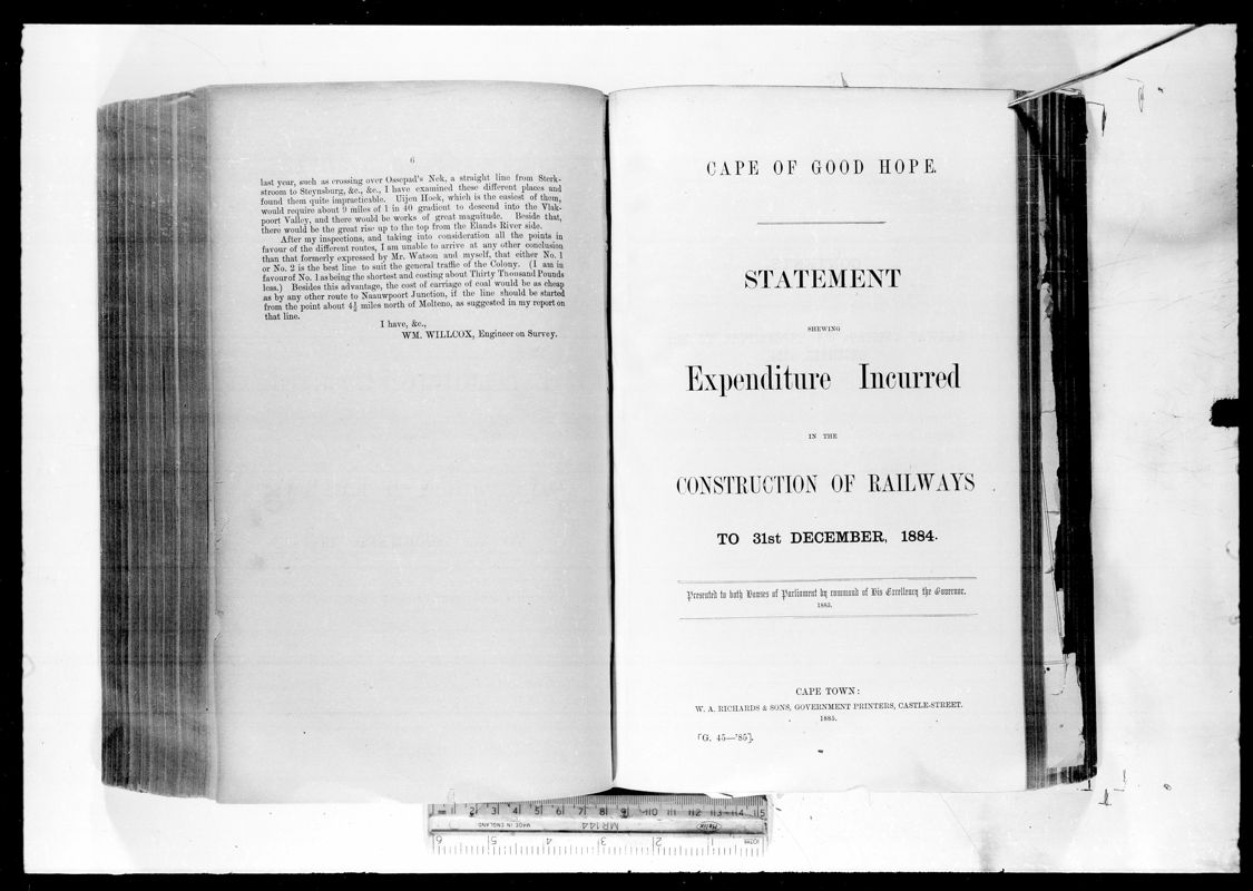 View document: Statement of Expenditure Incurred in The Construction of Railways in 1884.