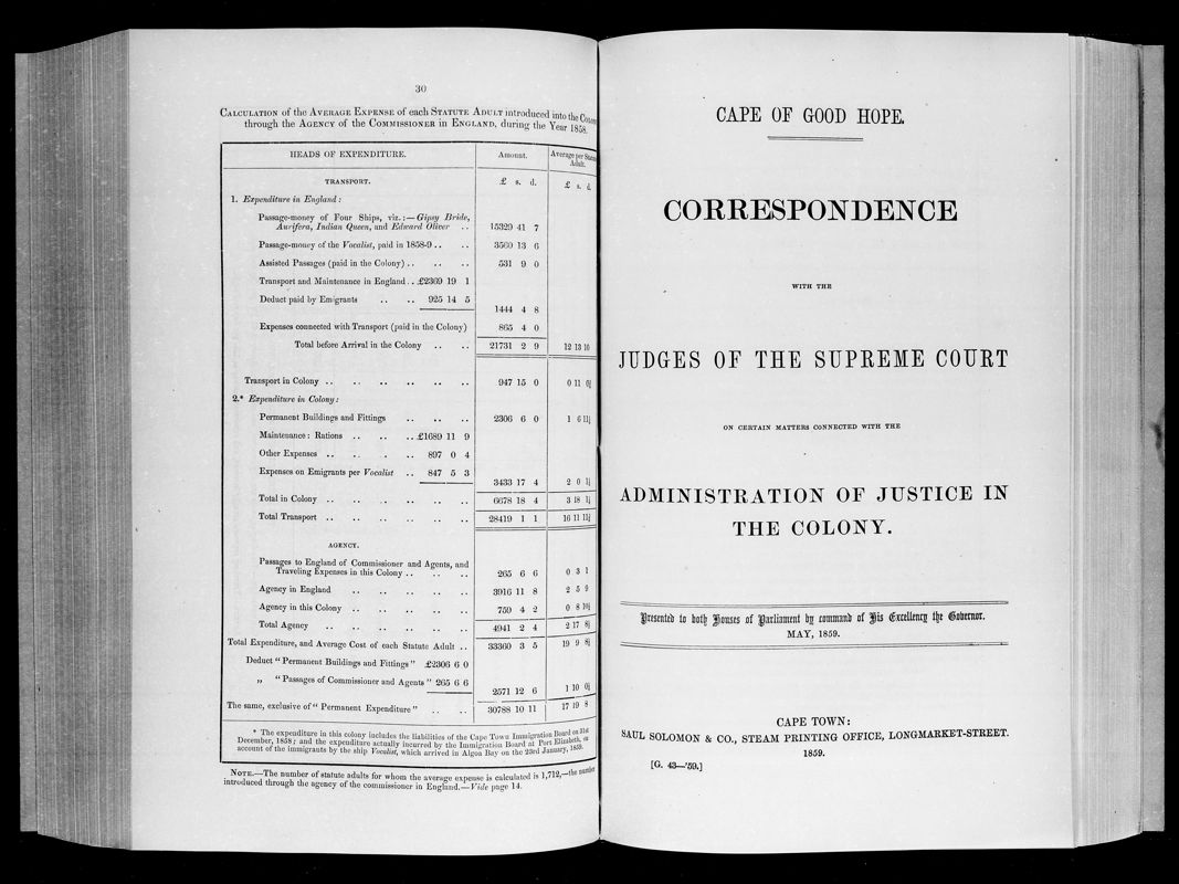 View document: Correspondence With The Judges of The Supreme Court on Certain Matters Connected With The Administration of Justice in The Colony, 1859.
