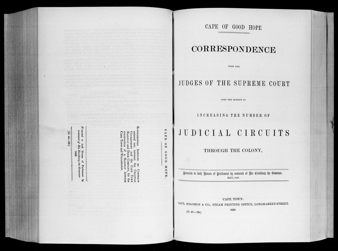View document: Correspondence With The Judges of The Supreme Court Upon The Subject of Increasing The Number of Judicial Circuits Through The Colony, 1859.