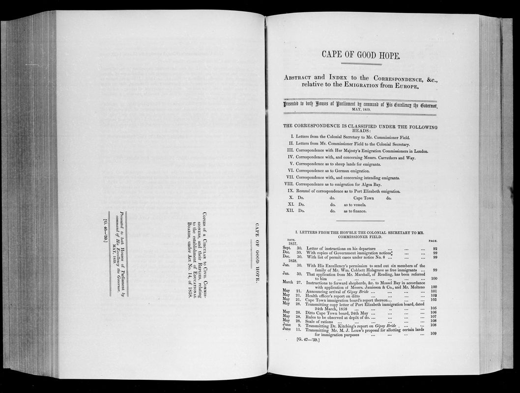 View document: Abstract and Index To The Correspondence, Relative To The Emigration From Europe, 1859.