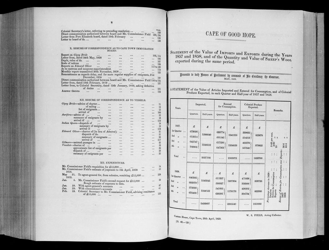 View document: Statement of The Value of Imports and Exports During The Years 1857 and 1858.