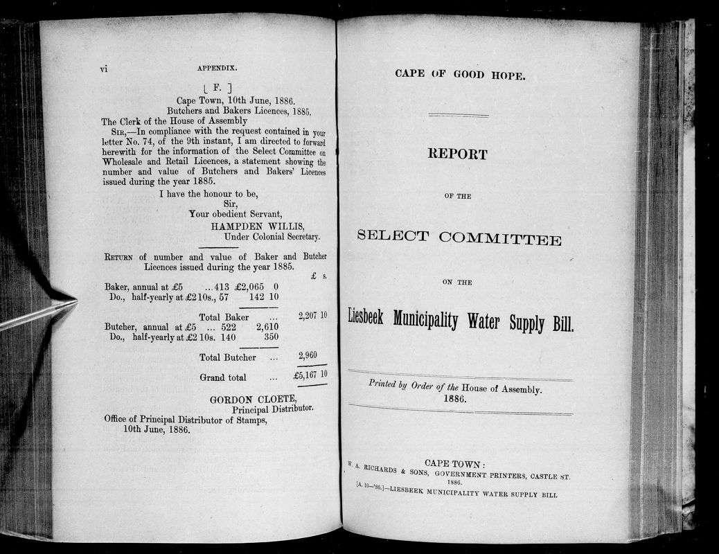 View document: Report of The Select Committee on The Liesbeek Municipality Water Supply Bill, 1886.