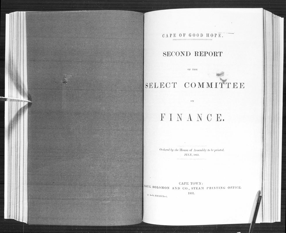 View document: Report of The Select Committee on Finance - Second Report, 1861.