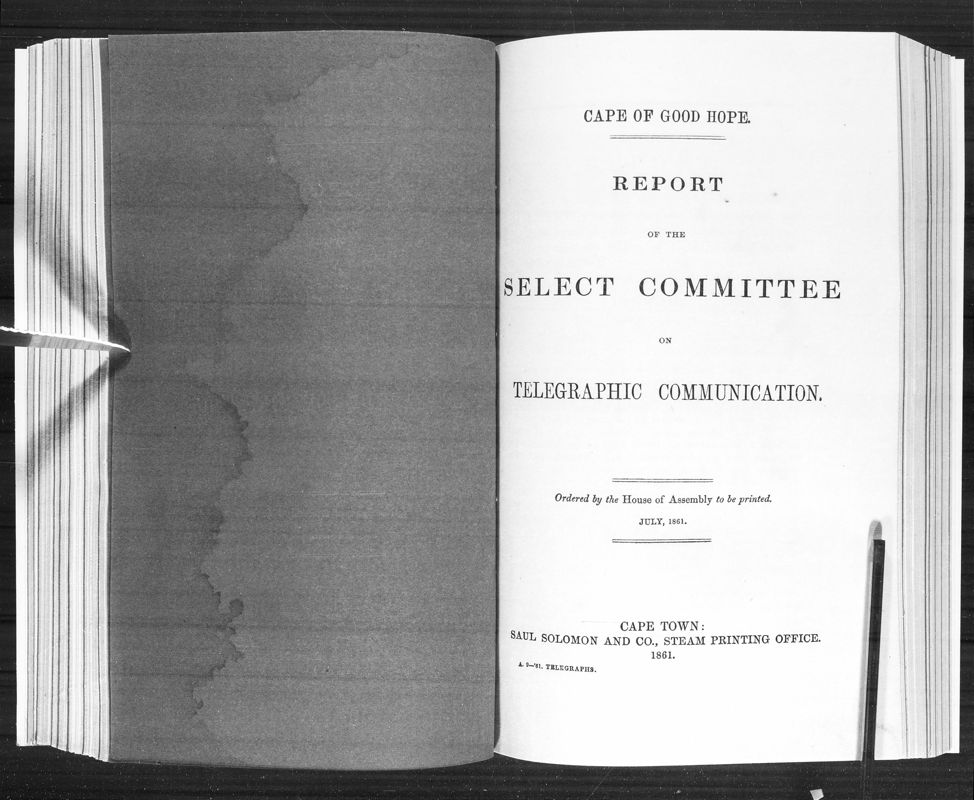 View document: Report of The Select Committee on Telegraphic Communication, 1861.