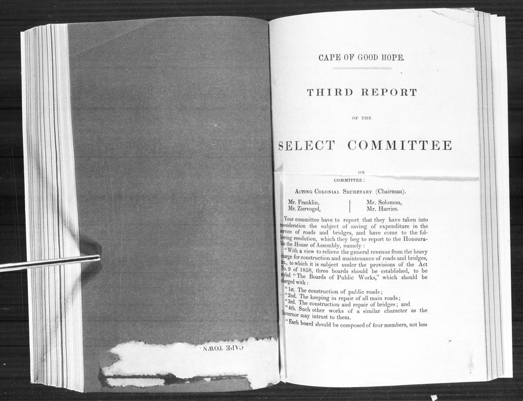View document: Report of The Select Committee on Finance - Third Report, 1861.