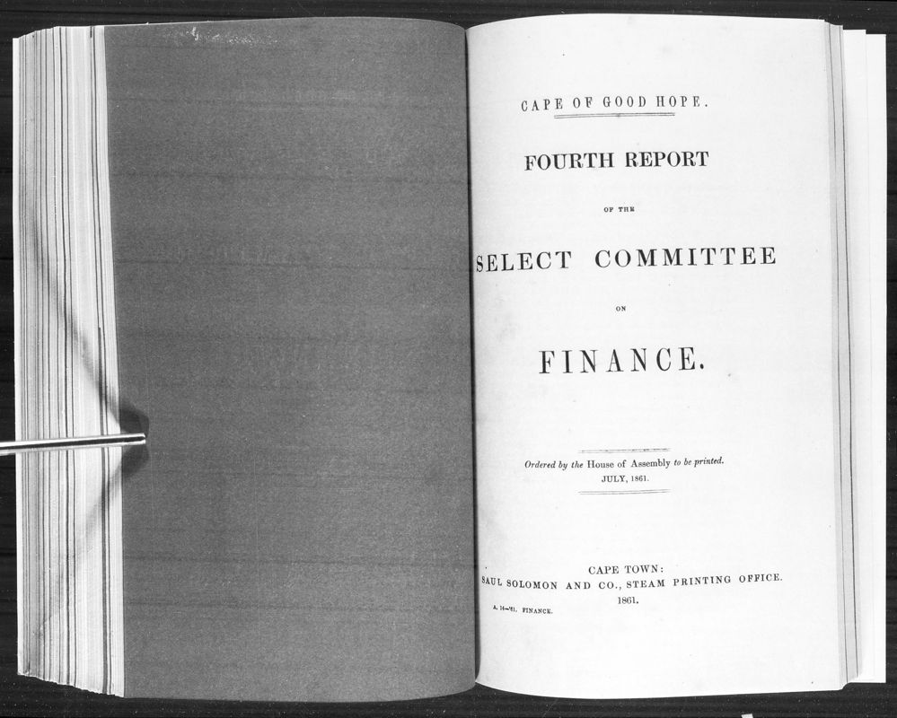 View document: Report of The Select Committee on Finance - Fourth Report, 1861.