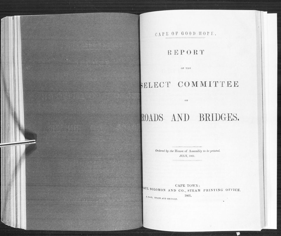 View document: Report of The Select Committee on Roads and Bridges, 1861.