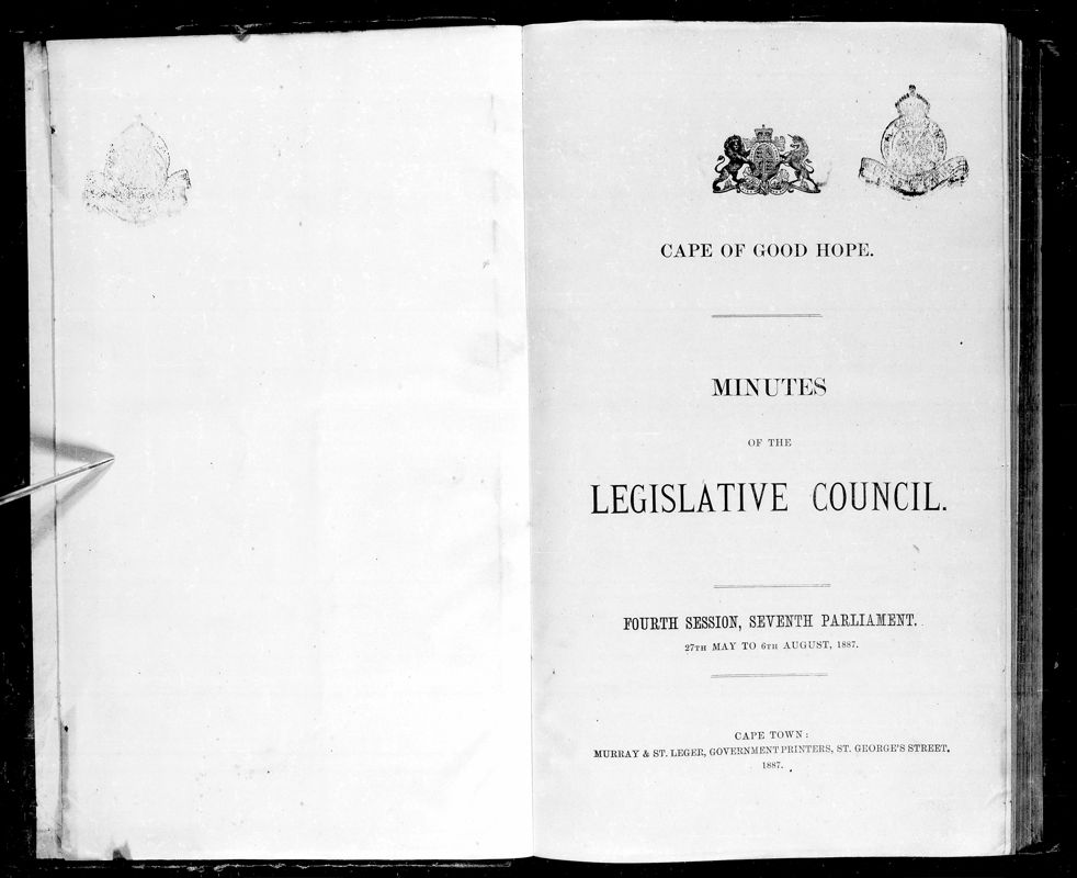 View document: Minutes of The Legislative Council, 27th May to 8th August 1887.