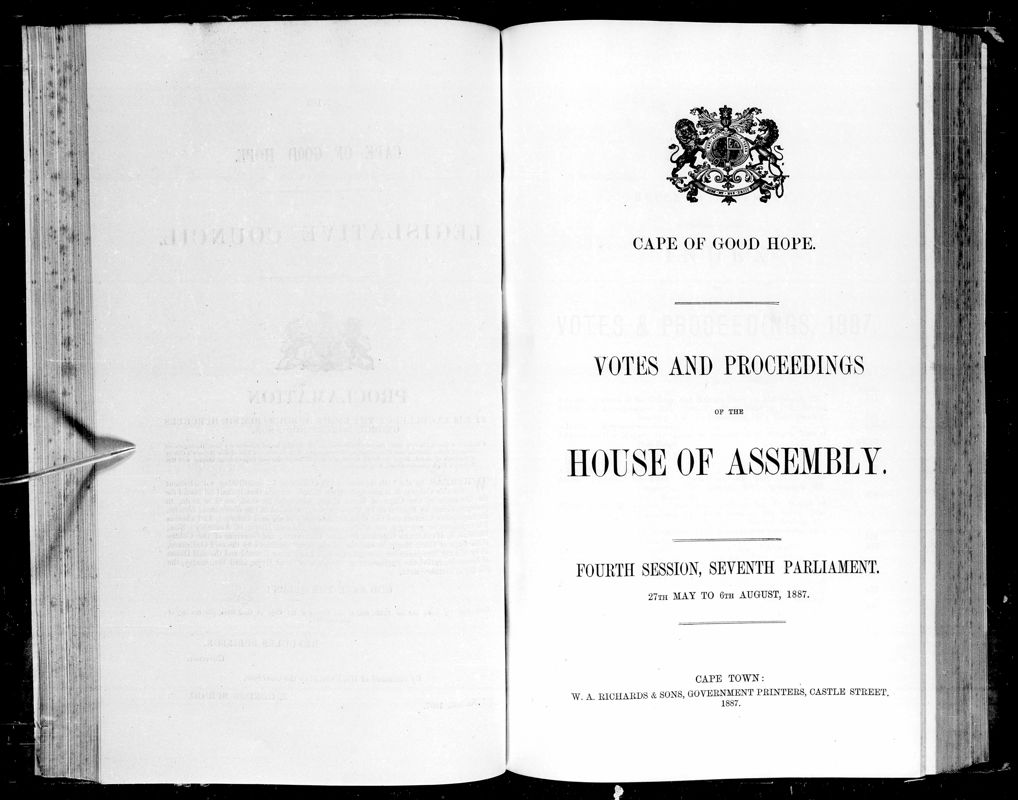 View document: Votes and Proceedings of The House of Assembly, 27th May to 8th August 1887.