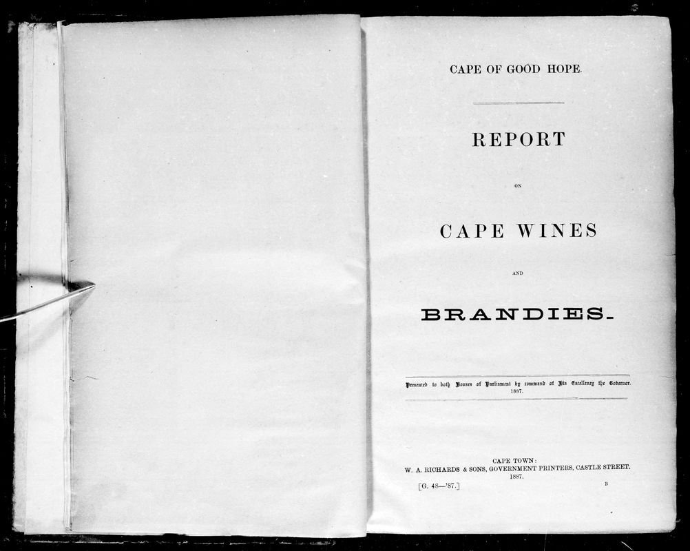 View document: Report on Cape Wines and Brandies, 1887.