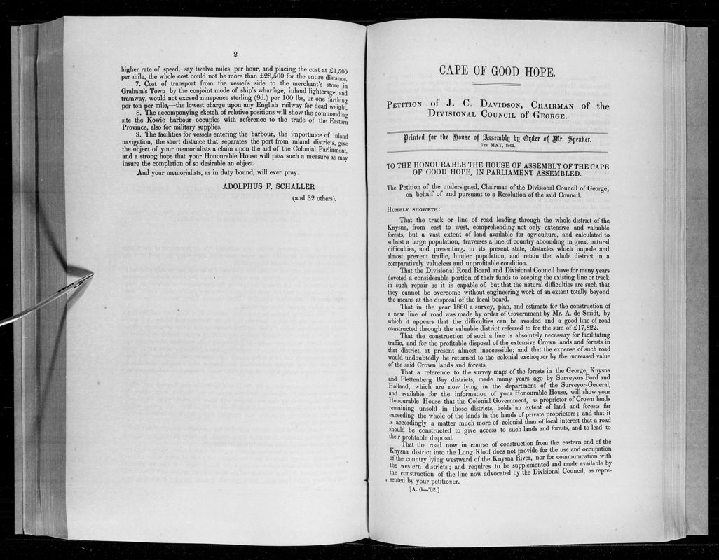 View document: Petition of J. C. Davison of The Division of George, 1862.