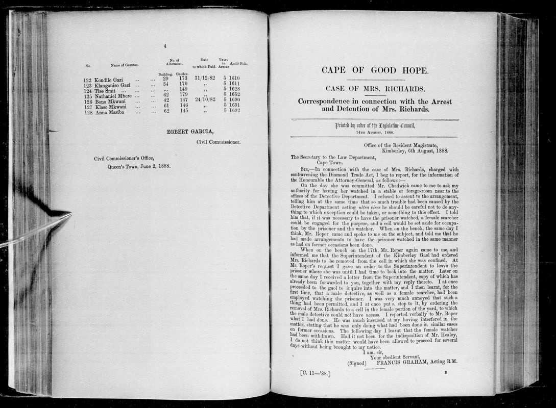 View document: Correspondence in Connection With The Arrest and Detention of Mrs. Richards, 1888.