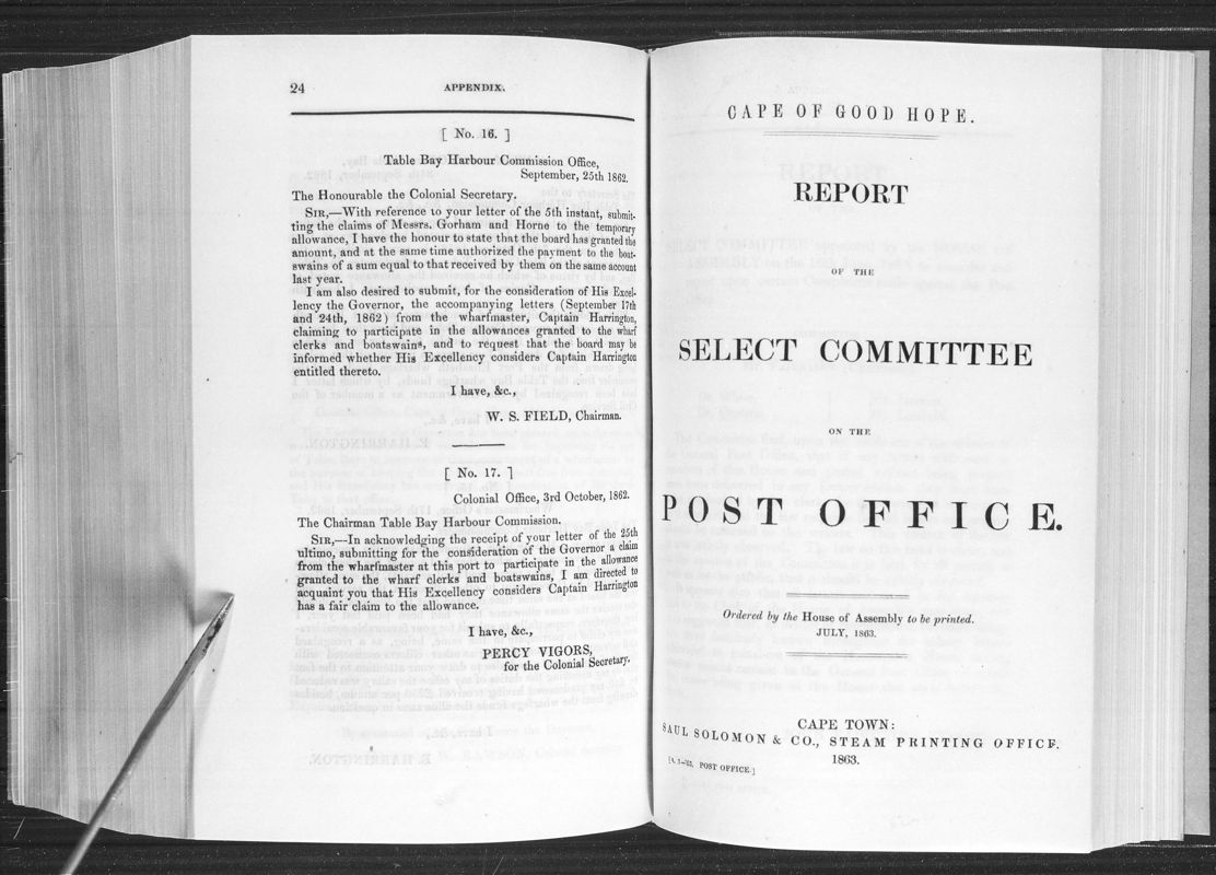 View document: Report of The Select Committee on The Post Office, 1863.