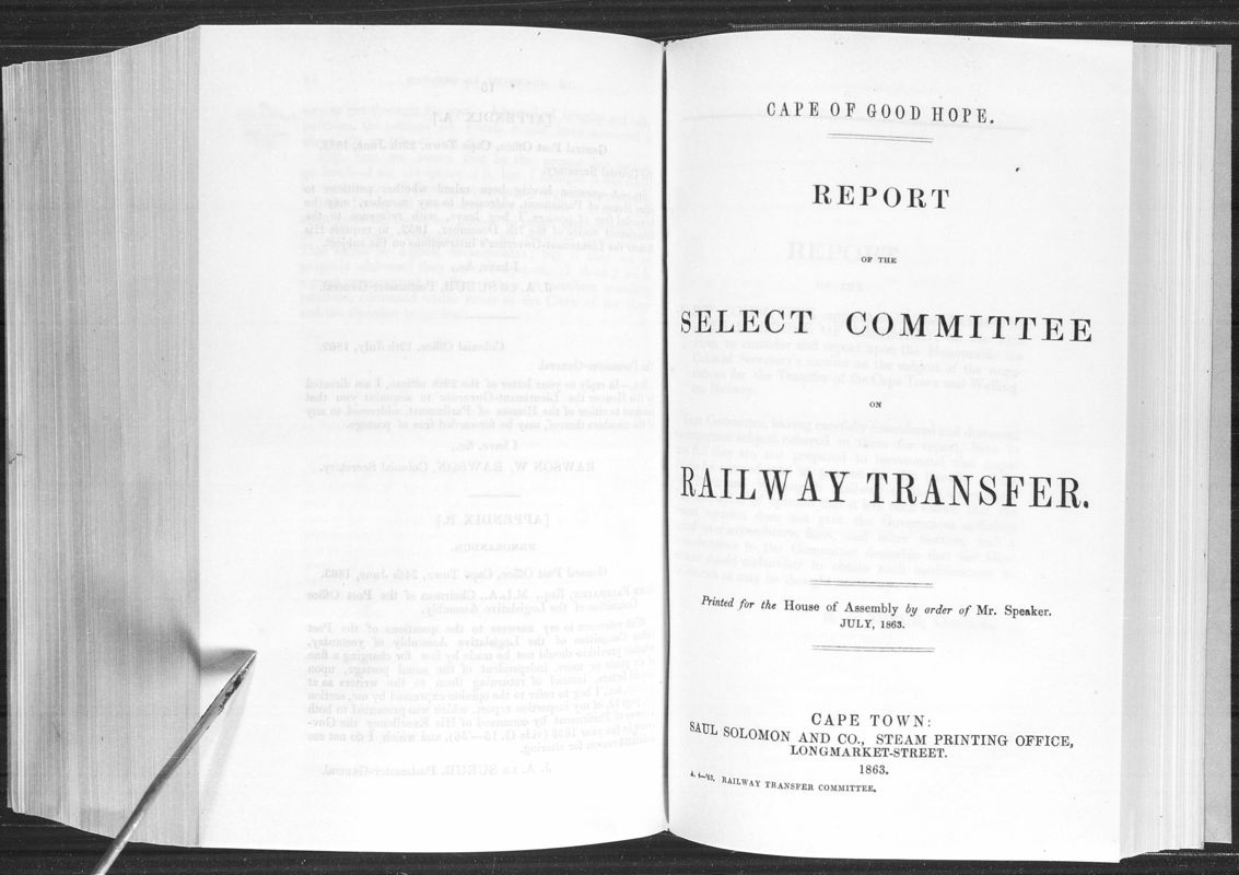 View document: Report of The Select Committee on Railway Transfer, 1863.