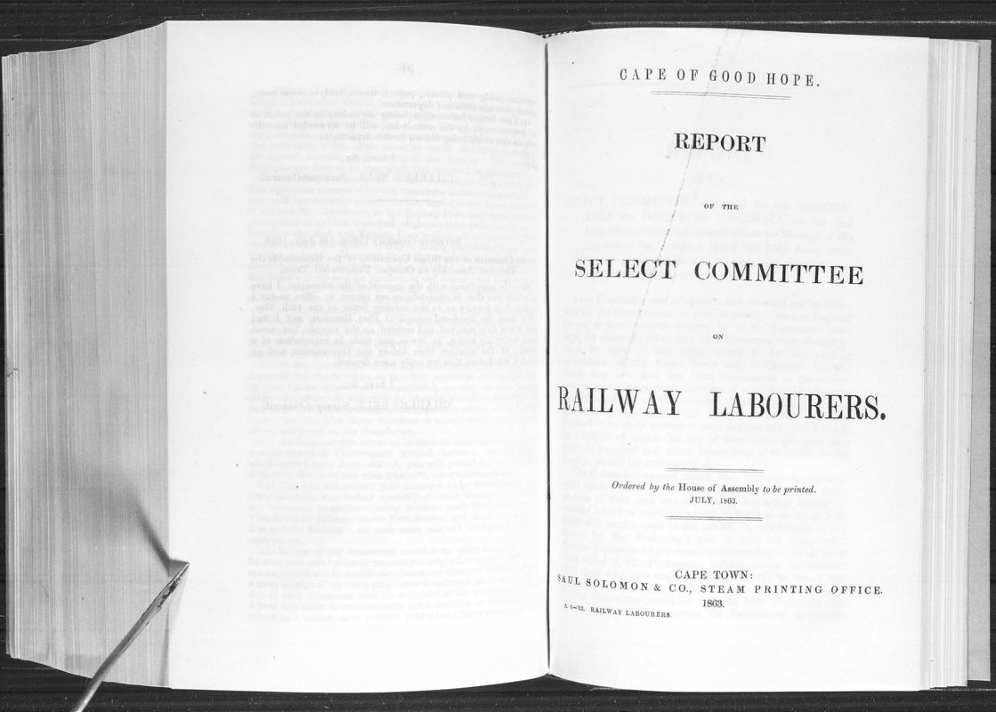 View document: Report of The Select Committee on Railway Labourers, 1863.